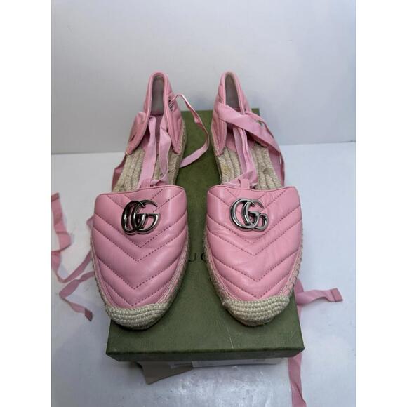 Gucci GG Marmont Pink Leather Espadrilles Women’s Sz 38 Made in Italy